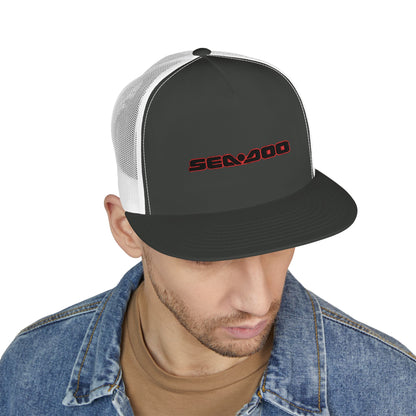 SeaDoo Performance Embroidered Trucker Cap — Mesh 5-Panel Hat Red Outline