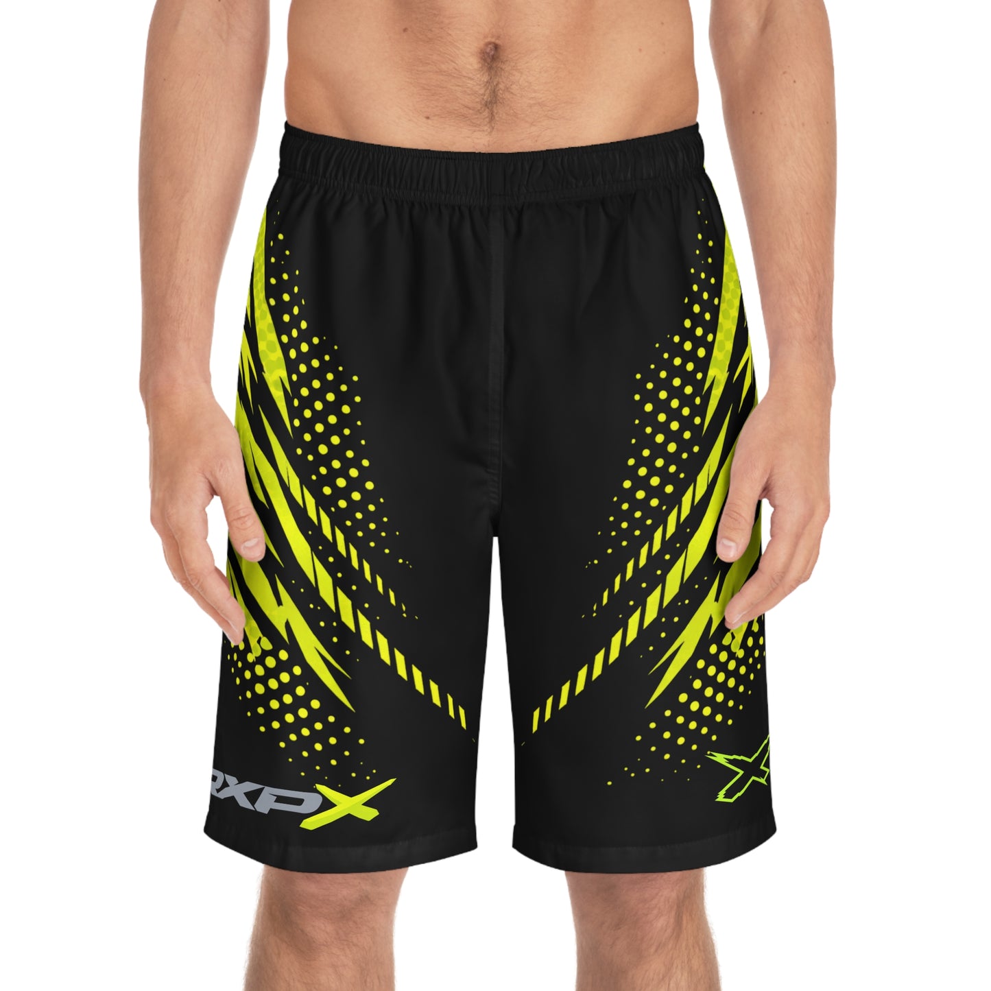 SeaDoo RXPX X-Team Men's Black & Manta Green Racing Board Shorts — Athletic Swim Trunks