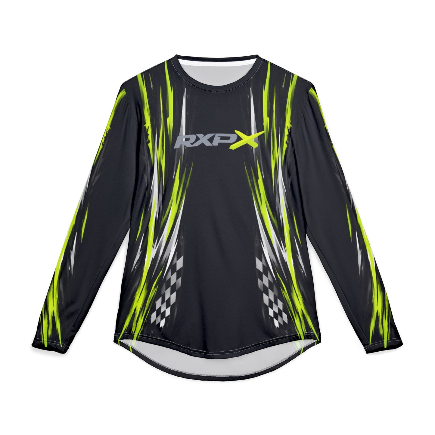 Men's RXPX Racing UV Long Sleeve Jersey Shirt — Dri Fit UPF Performance Tee - Black & Manta Green