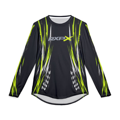 Men's RXPX Racing UV Long Sleeve Jersey Shirt — Dri Fit UPF Performance Tee - Black & Manta Green