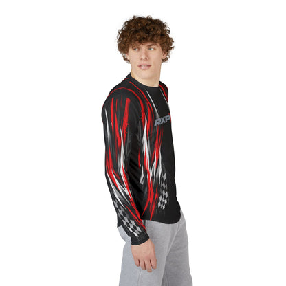 RXPX Racing UV Long Sleeve Jersey Shirt — Dri Fit UPF Performance Tee - Black & Red