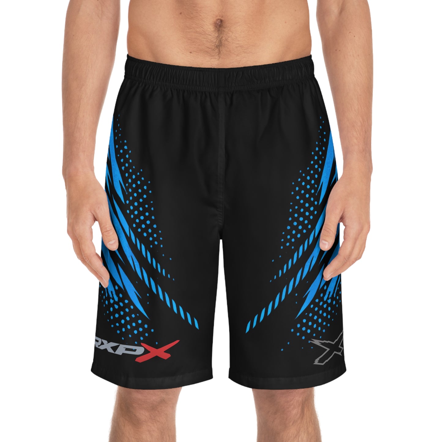 SeaDoo RXPX X-Team Men's Black & Gulfstream Blue Racing Board Shorts — Athletic Swim Trunks