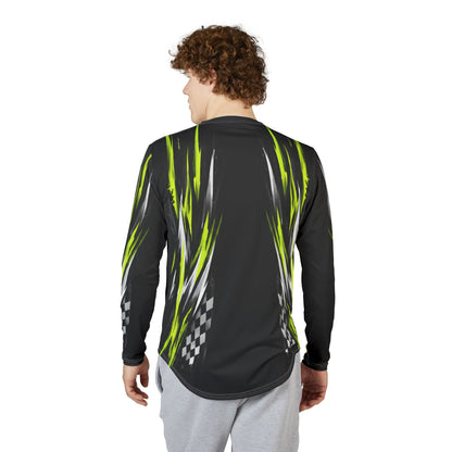 Men's RXPX Racing UV Long Sleeve Jersey Shirt — Dri Fit UPF Performance Tee - Black & Manta Green