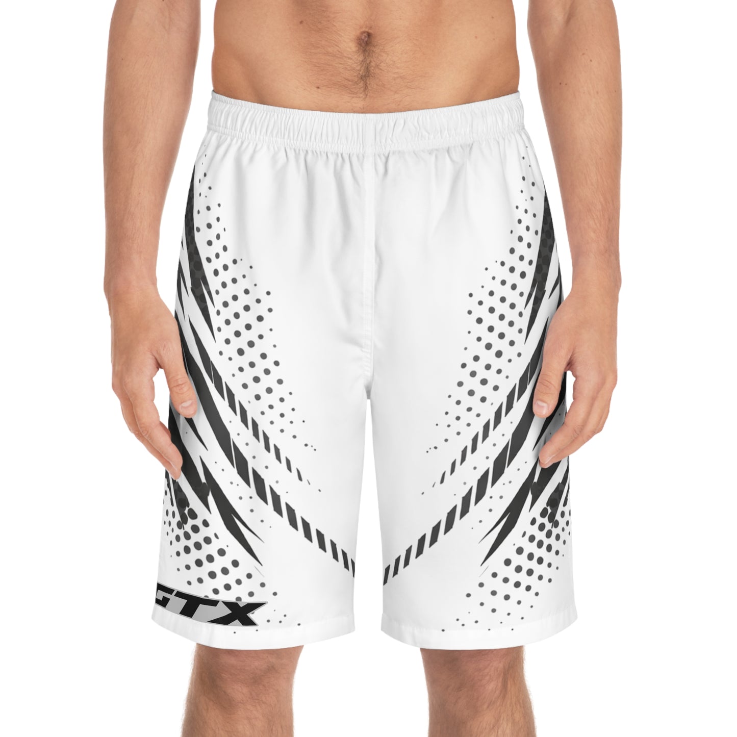SeaDoo GTX Men's Grey & White Racing Board Shorts — Athletic Swim Trunks